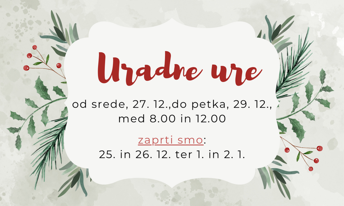 Uradne ure med 25. 12. in 2. 1.